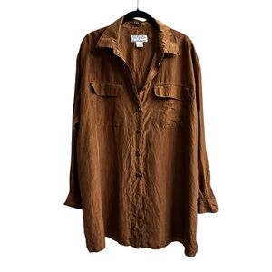 Vintage Venezia Silk Button Up Shirt Long Sleeve Minimalist Brown Size 14